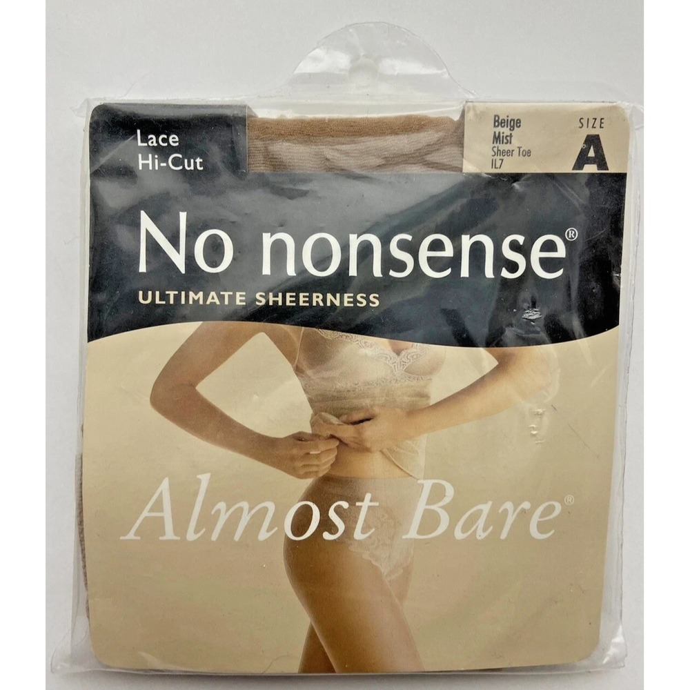 No Nonsense Almost Bare Lace Hi-Cut Pantyhose Sheer Toe Nude Beige Mist Size A
